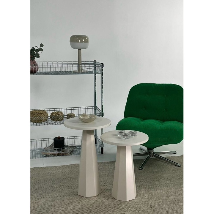 Set mese laterale Woody Fashion, crem, 35x52x35cm, 35x47x35cm