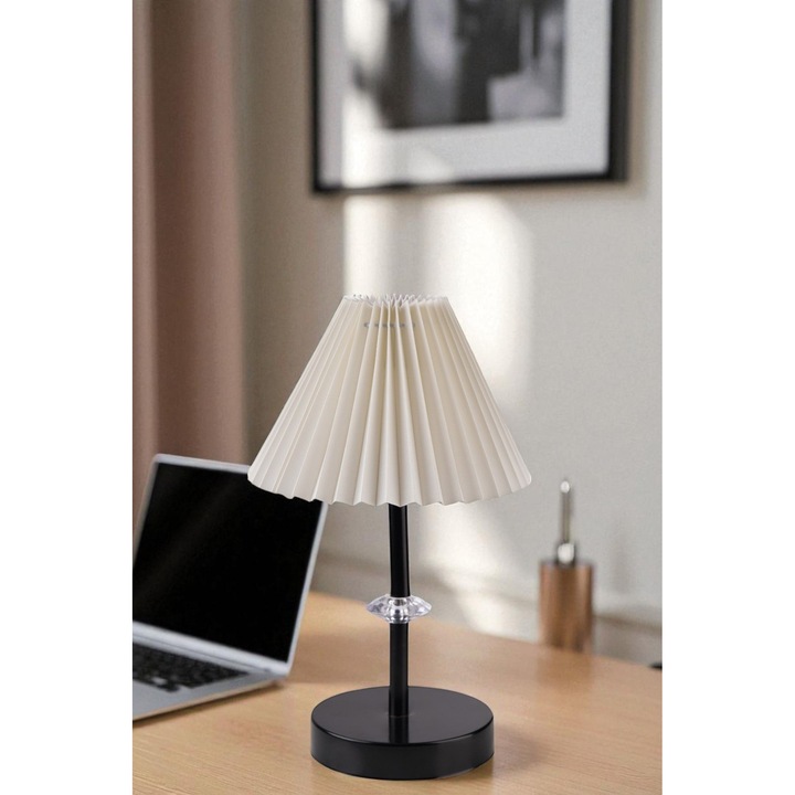 Veioza Opviq, metal, crem si negru, 38cm, cu capac din PVC