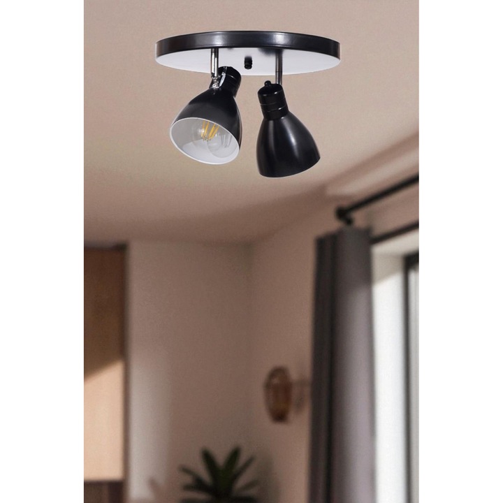 Lustra metalica, Opviq, neagra, 20cm, 2 x E27