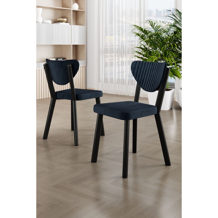 Set de scaune Woody Fashion, 4 piese, metal, spatar din placaj, material Babyface, anthracit si negru, 45x46x86cm, inaltime sezut 48cm