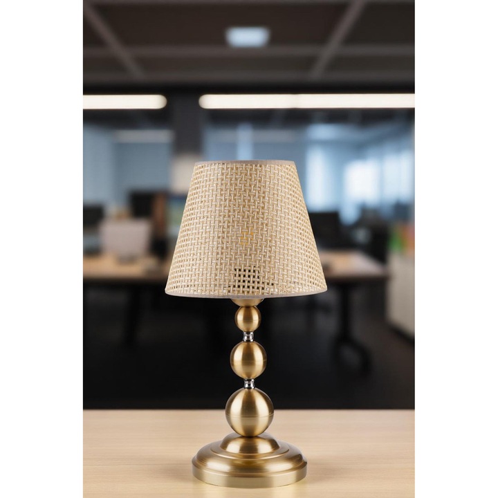 Veioza Opviq, model 502, metal, bej si aur, inaltime 50cm, dimensiune baza O18x2cm