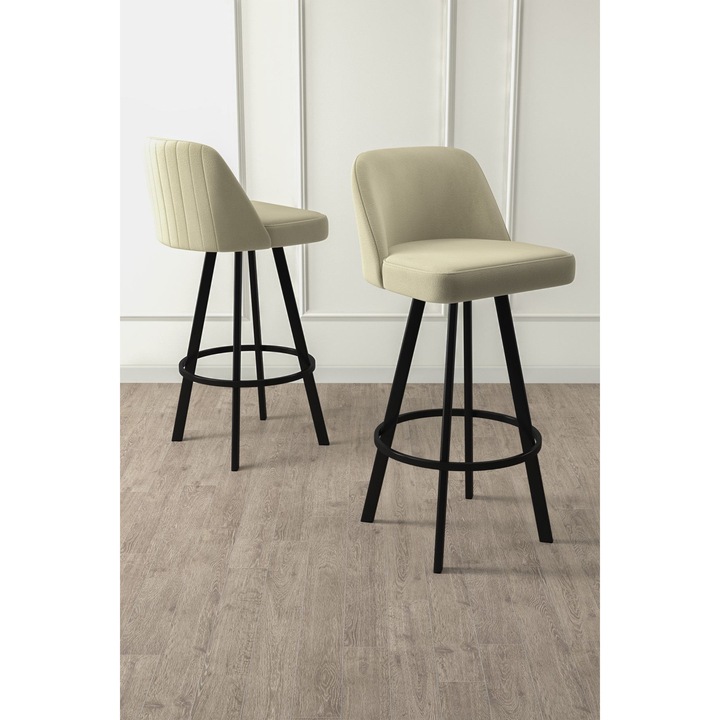 Комплект бар столове Woody Fashion, 6 броя, кремаво и черно, 44x42x105см, височина на седалката 76см