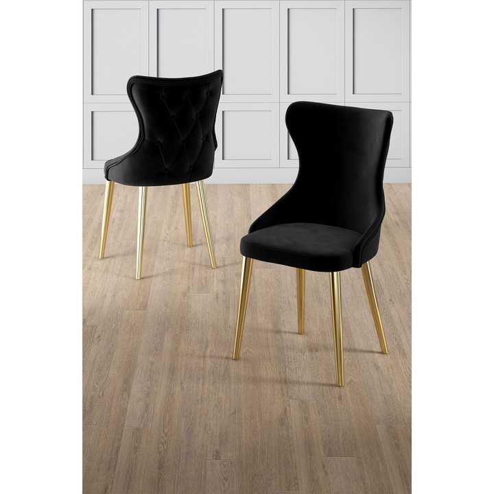 Set de scaune 6 piese, Woody Fashion, negru si auriu, 45x46x91cm, inaltime sezut 47cm