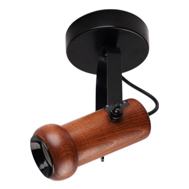 Lustra Metalica si din Lemn, Opviq, Neagra si Nuc, 26cm