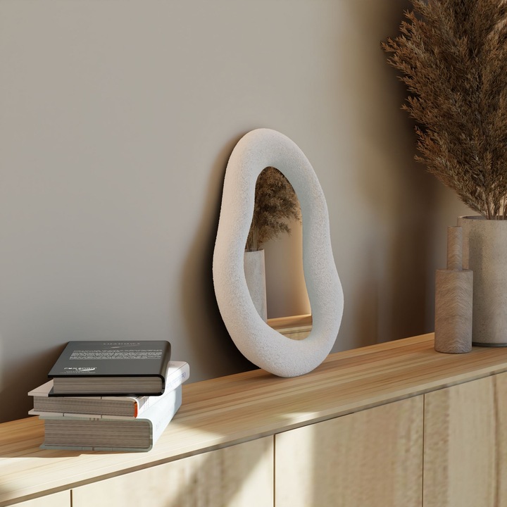 Oglinda decorativa Woody Fashion, alb, 27x40cm, 5cm grosime