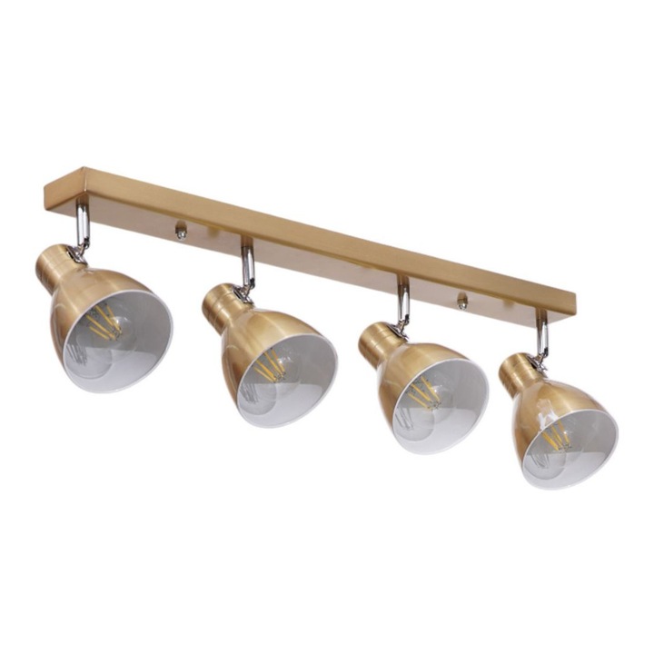 Lustra metalica, Opviq, finisaj auriu, 4 socluri E27, dimensiuni 65x6x3cm, inaltime totala 20cm