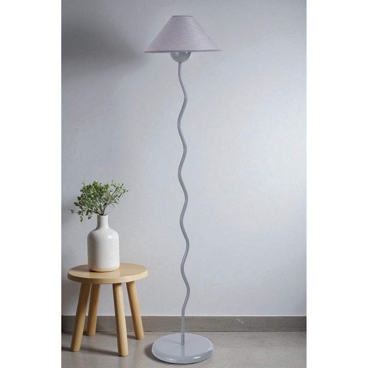 Lampa de podea, Opviq, 155cm, gri, corp metalic, abajur din material