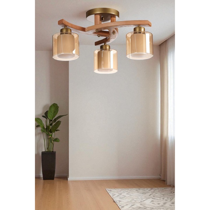 Lustra Opviq, miere si nuc, detalii aurii, 28cm, 3 x E27