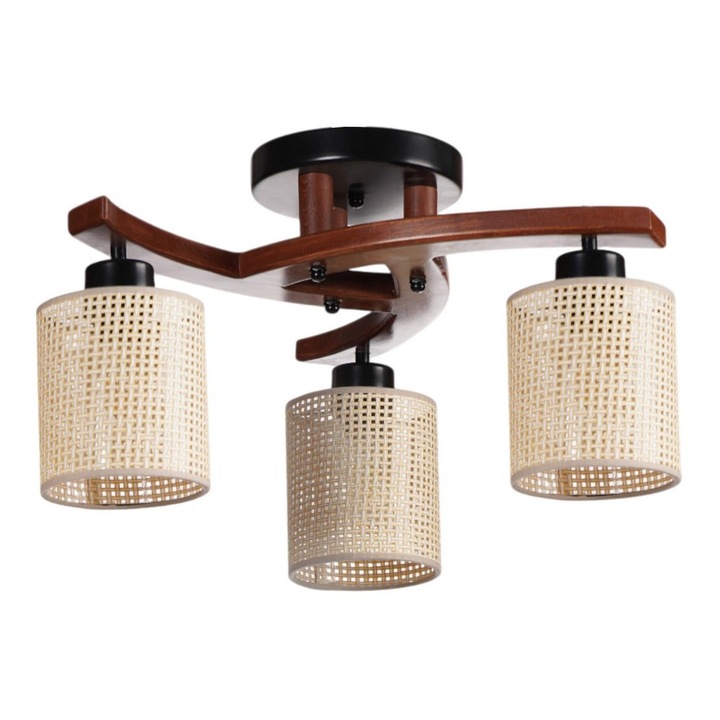 Lustra Metalica, Opviq, Bej, Nuc, Negru, O14 h:15cm, 3 x E 27 Max 40 W