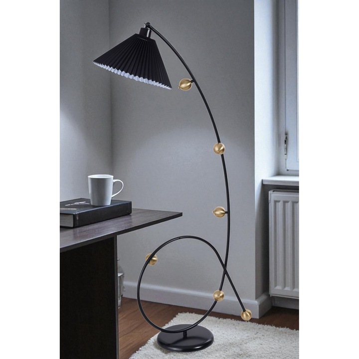 Lampa de podea, Opviq, neagra si aurie, 155cm, O38x20cm