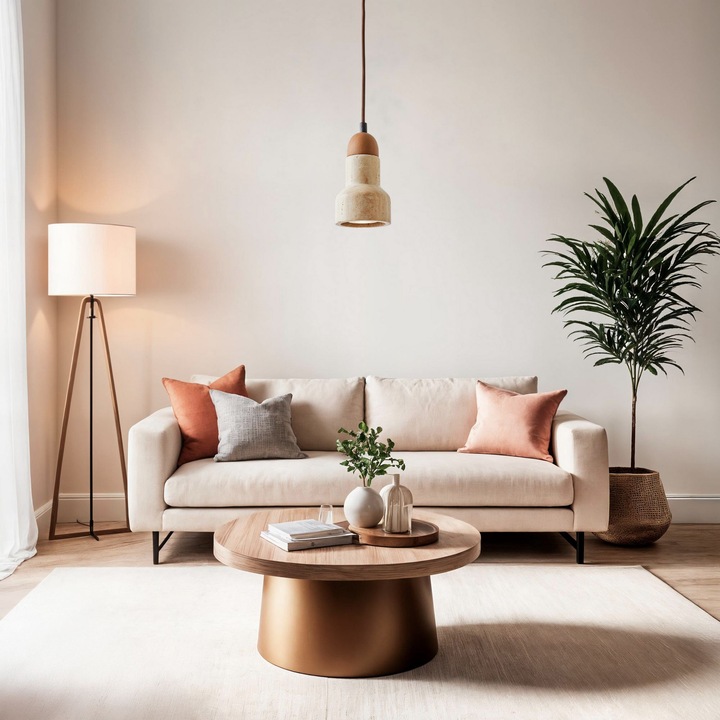 Полилей Opviq, модел 184, бежов и дъб, регулируема височина 20-150 см, размер на основата O10x3 см