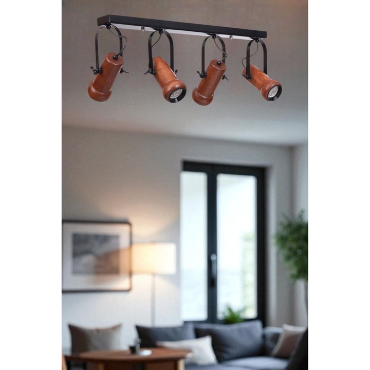 Lustra Opviq, metal si lemn, neagra si nuc, dimensiune 26cm