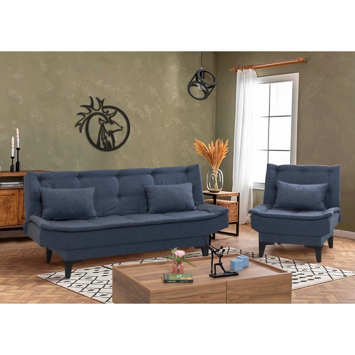 Canapea Atelier Del Sofa, bleumarin, 186x85cm, cu fotoliu inclus