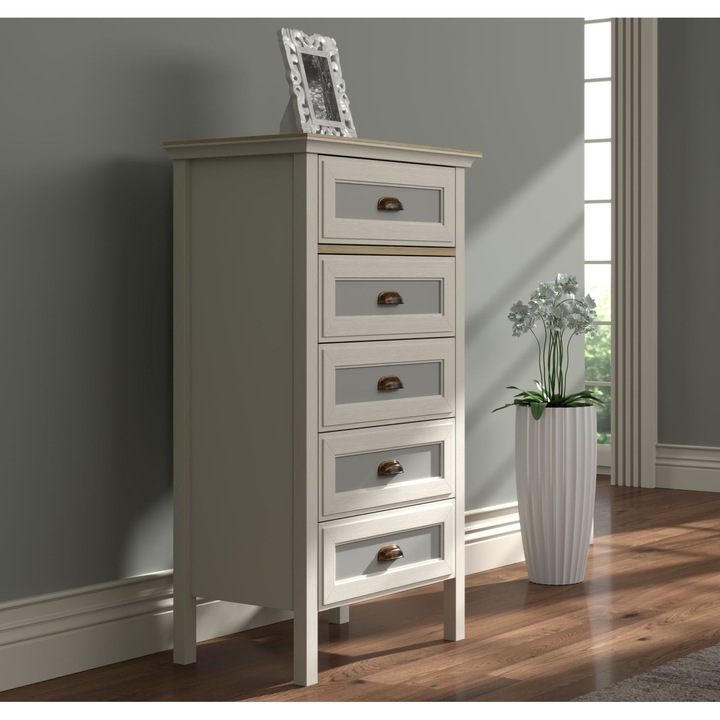 Woody Fashion Komód 957, krém, tölgy, szürke, 63,4x116x42,1cm, MDF ajtókkal, fém lábakkal