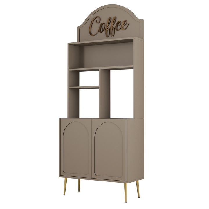 Bufet bucatarie pentru cafea, Woody Fashion, 18mm, gri/auriu, 81,3x201x35cm