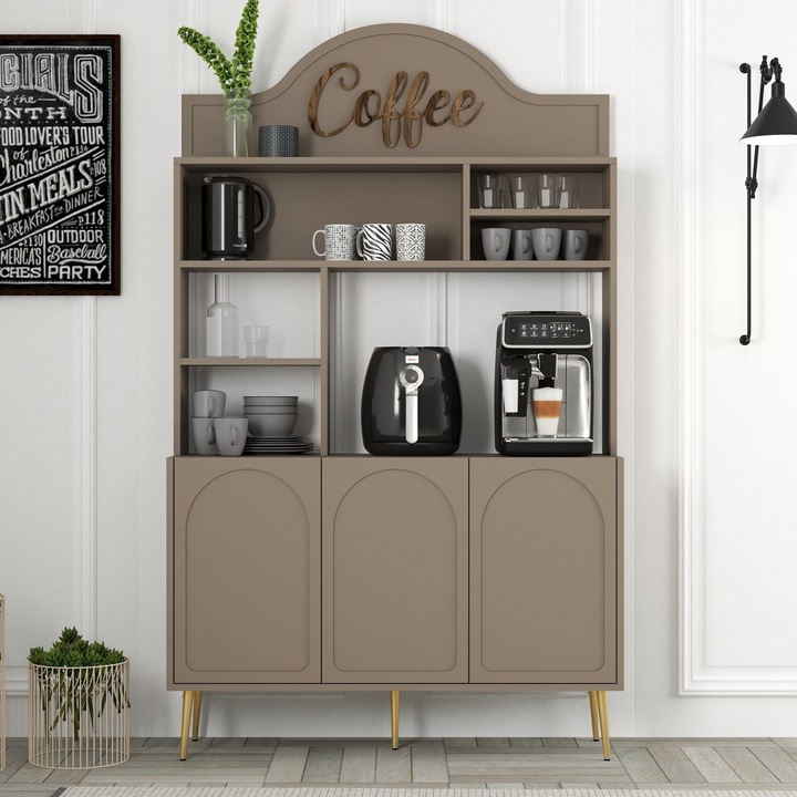 Dulap bucatarie, Woody Fashion, dulap bar cafea, 18mm, 120x202x35cm, auriu