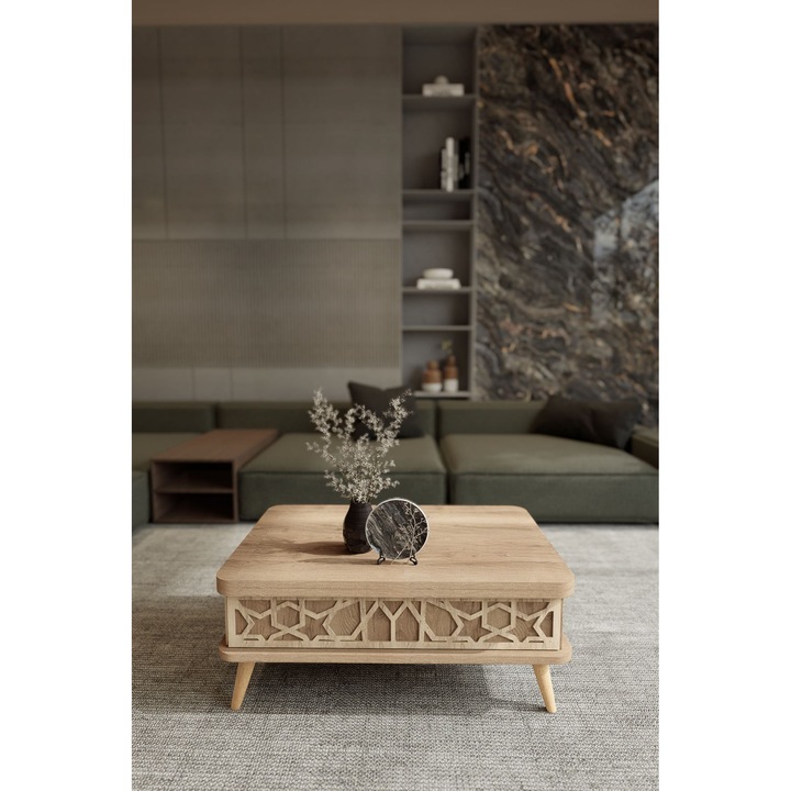 Masa de cafea Woody Fashion, model 494, melamina, picioare din plastic, 90x60x38cm, 120x90x70cm