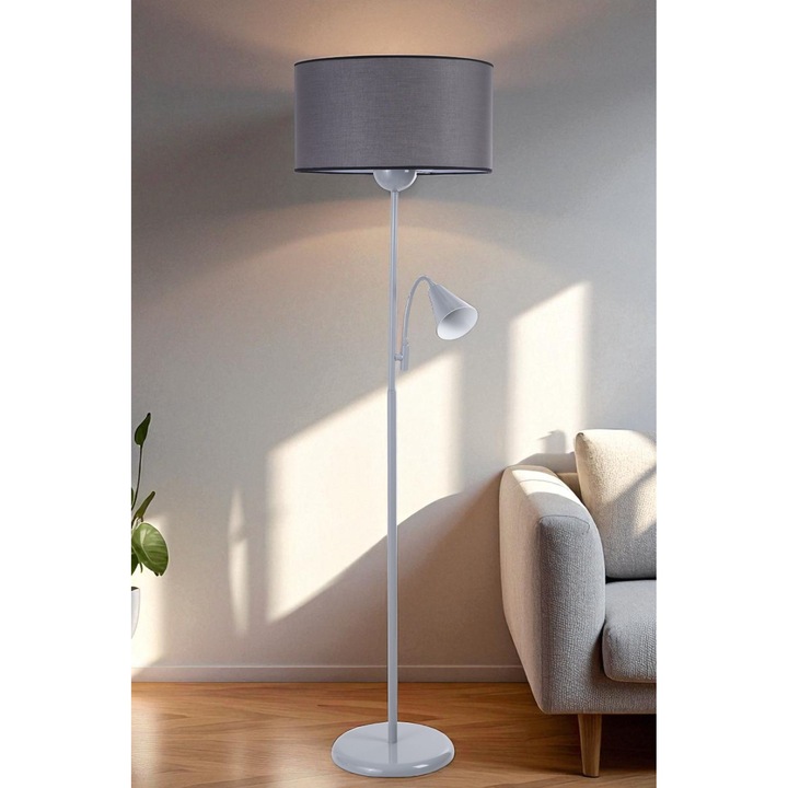 Lampa de podea, Opviq, metal, gri, 162cm, set cu abajur