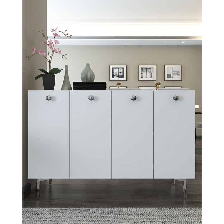 Consola Woody Fashion, alb, 120x80x29,6cm, cu rafturi multiple, fixabila pe perete