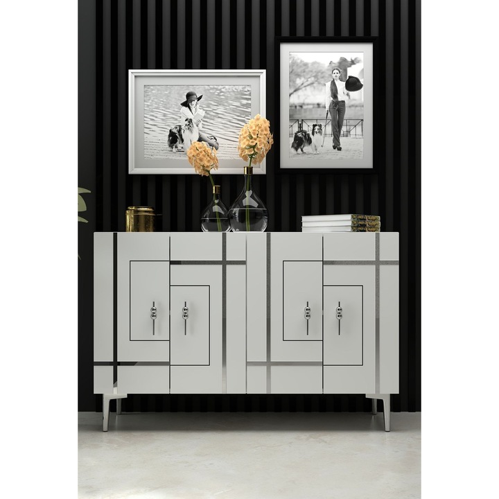 Consola Woody Fashion, alb, 120x80x29,6cm, cu rafturi multiple, fixabila pe perete