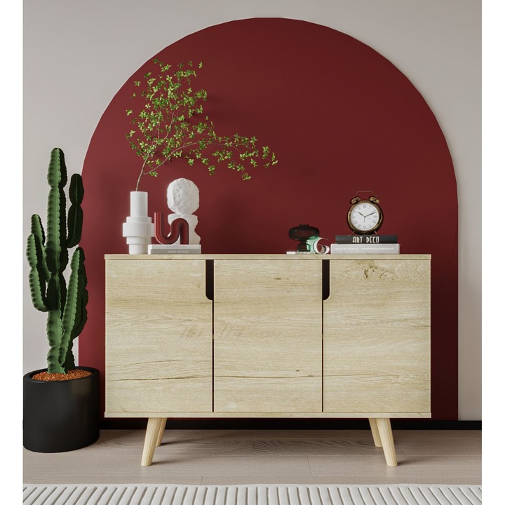 Consola mobilier Woody Fashion, model 980, stejar safir, 120x80x30cm, 30kg capacitate, cu picioare din lemn