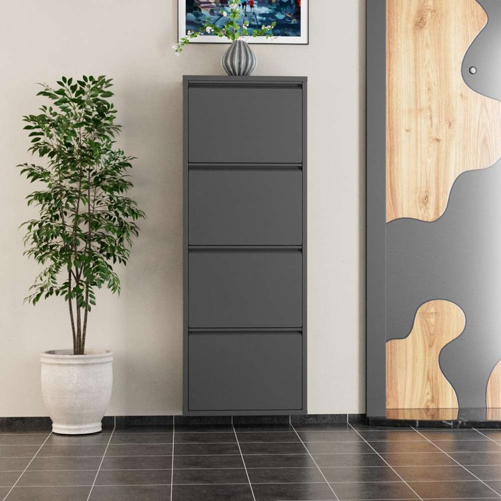 Woody Fashion cipősszekrény, 50x136x15cm, középen nyíló ajtók, antracit, 1 db-os készlet