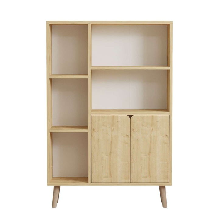 Biblioteca Woody Fashion, Sapphire Oak, 25x48.6x50cm, picioare din lemn de fag