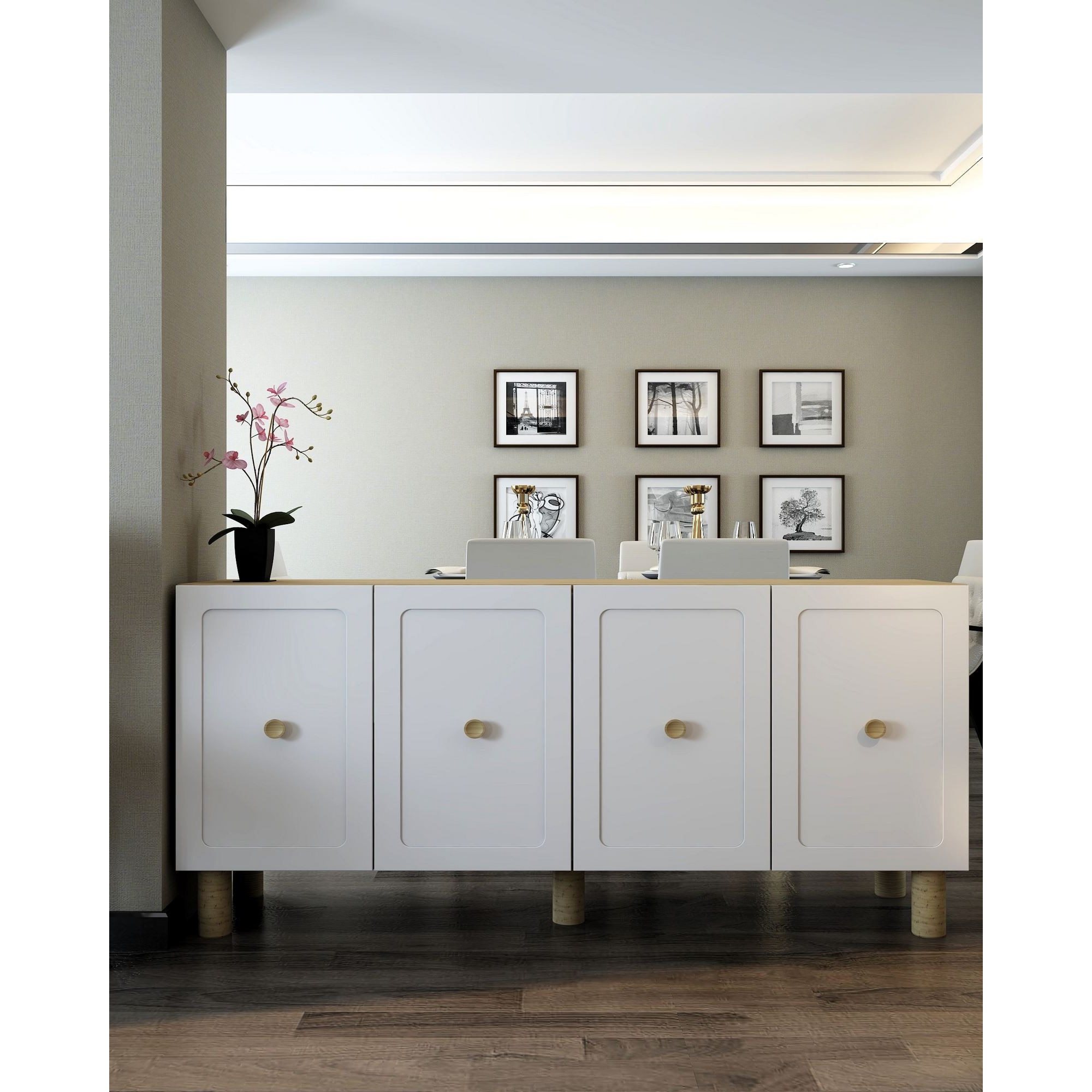 Consola Woody Fashion, 150x75x32cm, stejar safir si alb, design modern, 4 rafturi