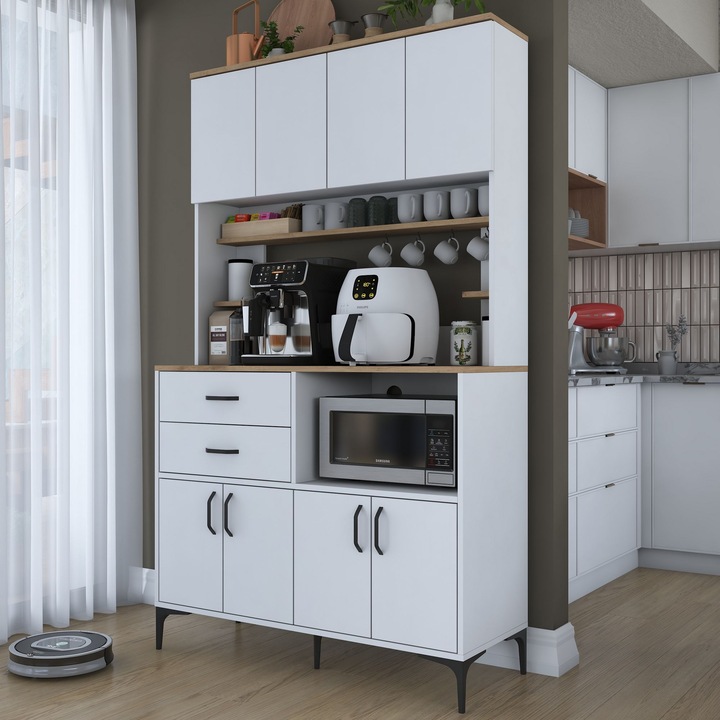 Dulap multifunctional Woody Fashion, nuc si alb, 120x204.2x45cm, cu rafturi multiple