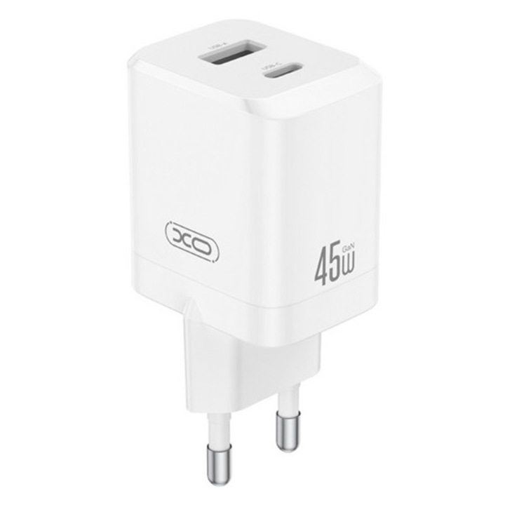 Xo ce36 hálózati töltő usb+type-c aljzat, 45w, pd gyorstöltő 3.0, fehér