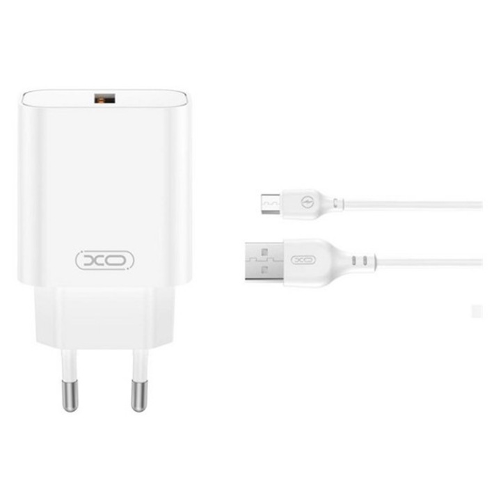 Xo ce33 hálózati töltő usb aljzat, 18w, gyorstöltő 3.0 + microusb kábel, fehér