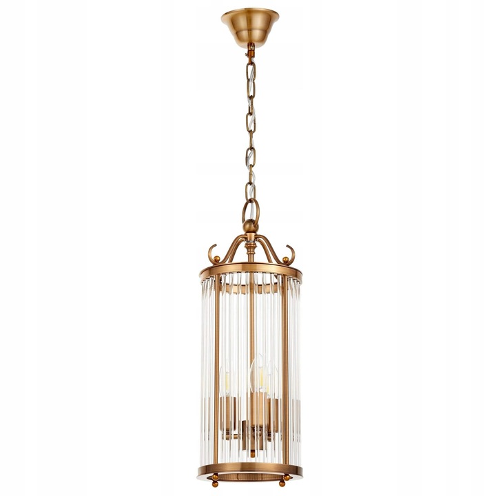 Lampa suspendată Lumina Deco Boston W3, stil loft Art Deco, 3 surse de lumină, alama, 19x21cm, înălțime reglabilă 50-95cm
