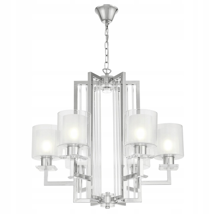 Lampa suspendată Manhattan, Lumina Deco, 6xE27, cromat, 64cm diametru, înălțime reglabilă 65-120cm