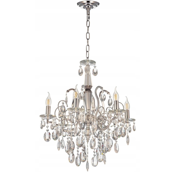 Lustra DANIELLA, Lumina Deco, 6 sticle E14, finisaj cromat, diametru 56cm, înălțime reglabilă 55-130cm