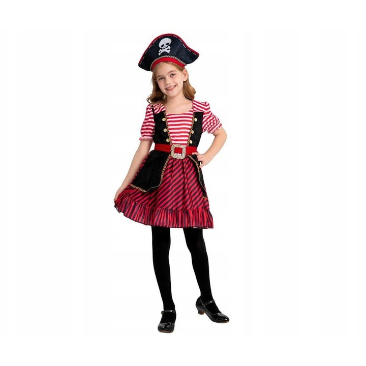 Costum Pirata pentru Fete, Godan, Set cu Rochie, Palarie, Curea, 110/120 cm