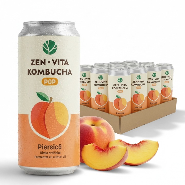 ZENVITA KOMBUCHA POP, set 12 doze x 330 ml, piersica