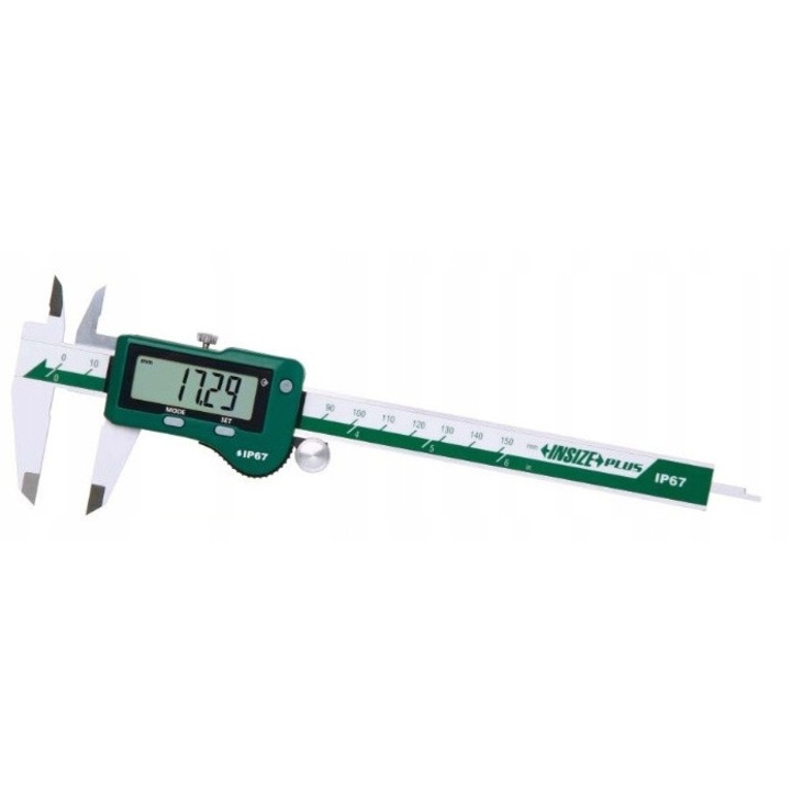Subler electronic Insize 150mm, rezistent la apă IP67, precizie 0.01mm, etui de protecție