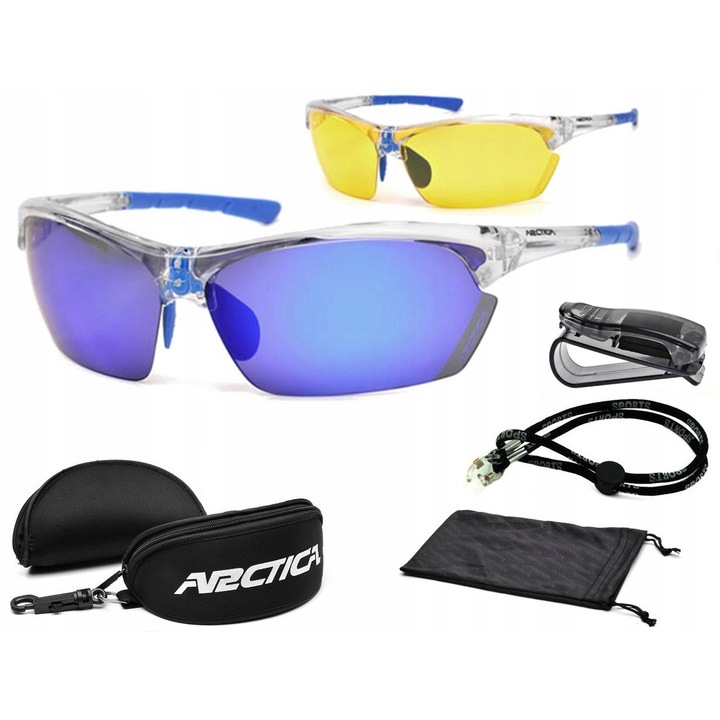 Ochelari sport Arctica S-312C, polarizați, lentile interschimbabile gri și galbene, filtrul UV-400, set complet cu accesorii