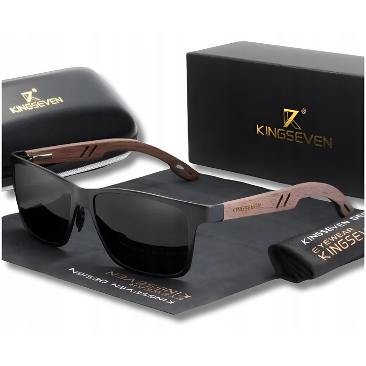 Мъжки слънчеви очила Kingseven, поляризирани, UV400, черен цвят, комплект с калъф