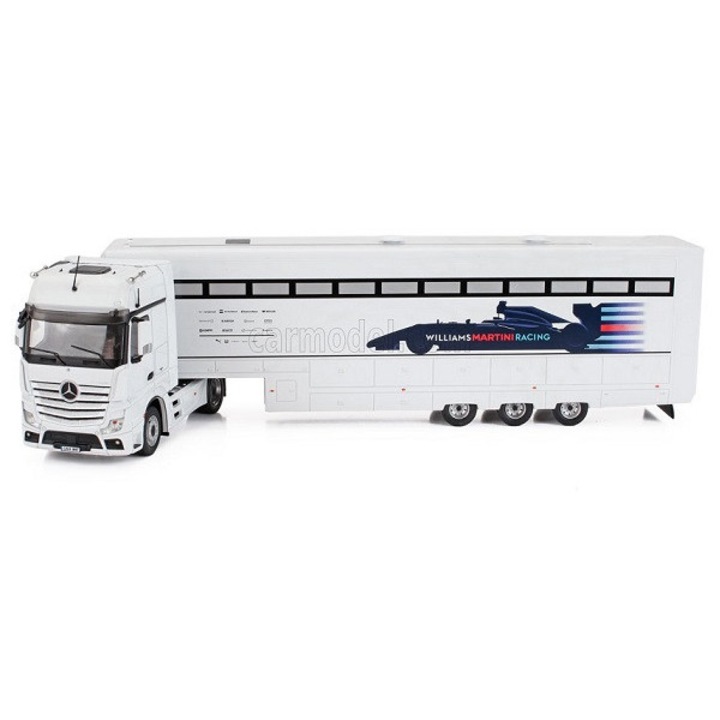 Macheta camion Mercedes-Benz Actros MP4 Renntransporter Williams Martini Racing, 1/43, metalic, pentru colectie