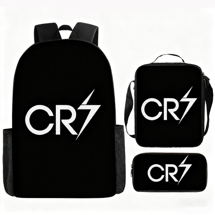 Set rucsac negru CR7 Yingtai, 3 piese, cu geantă crossbody și etui pentru creioane, 42x29x17cm