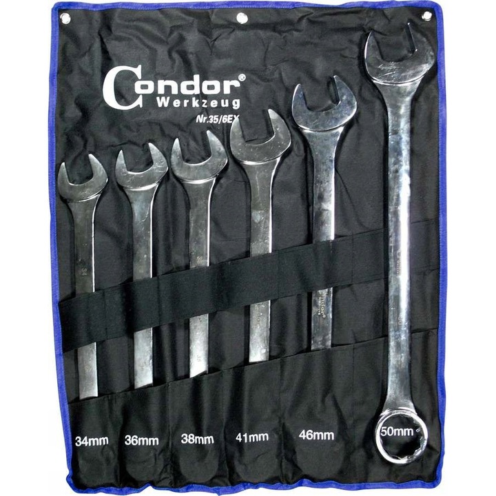 Set chei plasko-oczkowe Condor, 6 buc, 34-50 mm, lungime 445-605 mm, cromate, torba nylon