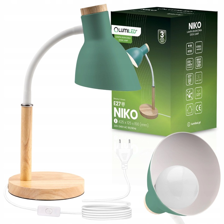 Lampa birou NIKO, Lumiled, verde, E27, ajustabilă, 42.5cm