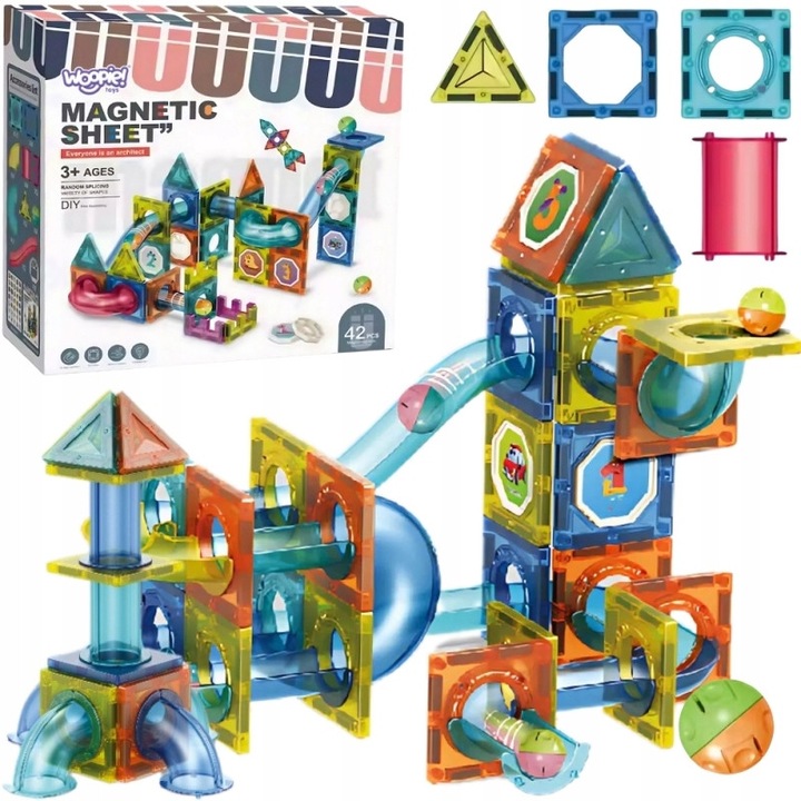 Set educativo de jocuri - Woopie, blocuri magnetice 3D, 42 piese, multicolor, pentru copii de la 3 ani