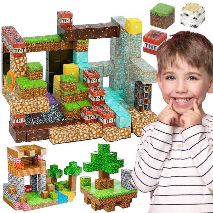 Set educațional cuburi magnetice 3D, Woopie, 63 piese, plastic, multicolor