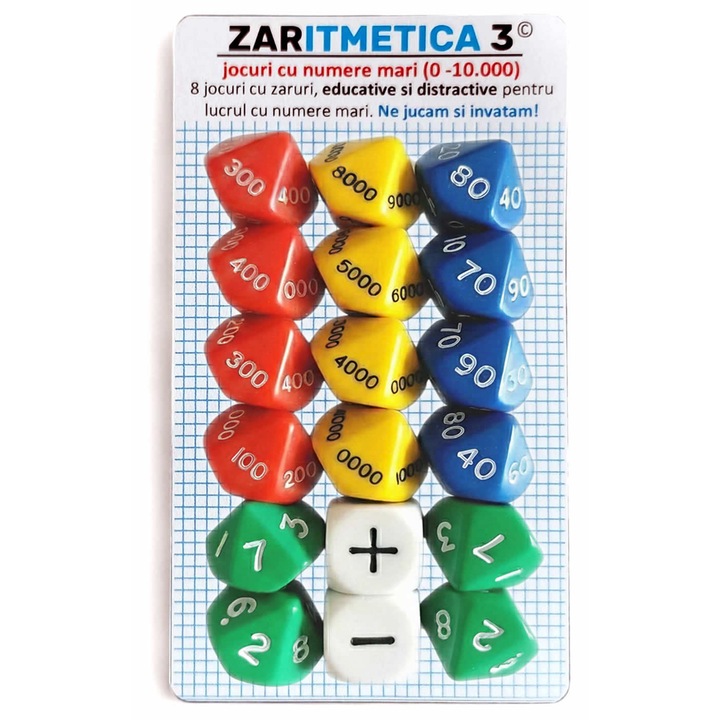 Set jocuri educative ZARITMETICA 3, NUMERE MARI - 8 jocuri cu zaruri pentru exersarea aritmeticii cu numere mari