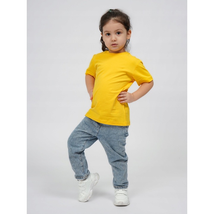 Gyermek sportpóló, Mod Kids, sárga, pamut, laza szabású, kényelmes, kerek nyakú, puha és kellemes tapintású, légáteresztő, bőrbarát, kiváló minőségű, mindennapi használatra, fizikai aktivitáshoz, Sárga