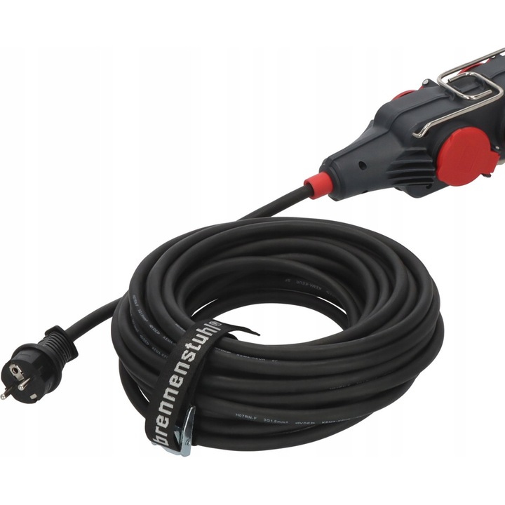 Prelungitor Brennenstuhl 15m, 3 prize, rezistent la apă și praf, negru