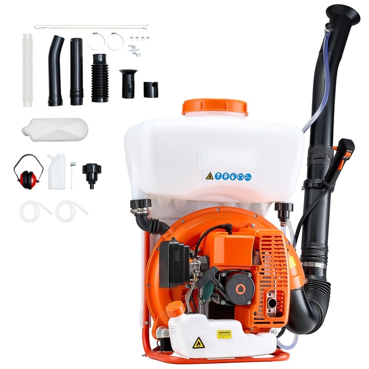 Pulverizator pe benzina, Atomizor, Motor 63 cc 3 CP, Rezervor 16 L, Pulverizare lichid si pulbere, Control purici si capuse, Pentru gradina si agricultura