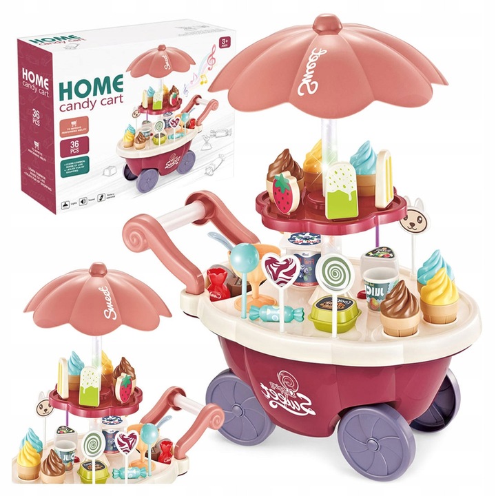 Gelaterie pentru copii magazin carucior cofetarie inghetata acadele sunet led rotativa